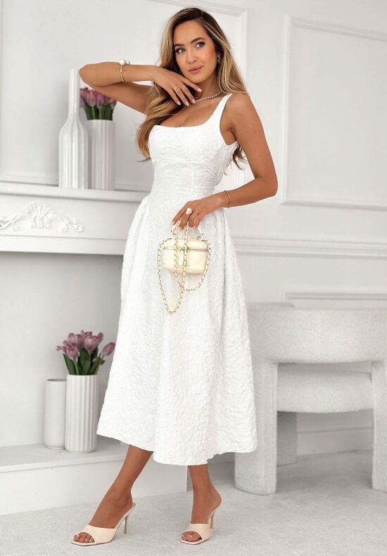 Balta Midi Suknelė atvira nugara