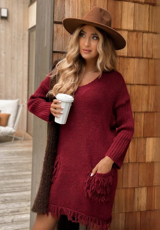 Megzta mini suknelė su kišenėmis