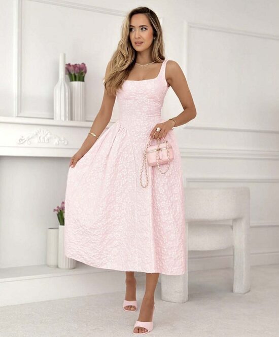 Rožinė Midi Suknelė atvira nugara