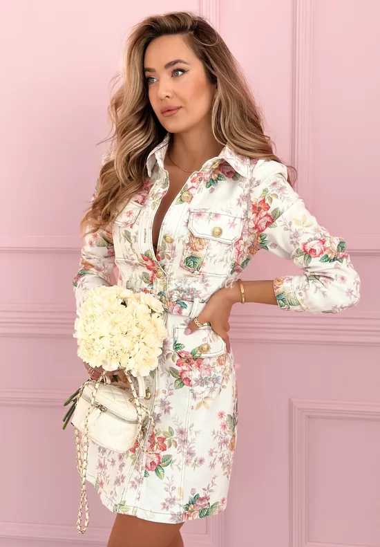 Džinsinė gėlėta suknelė