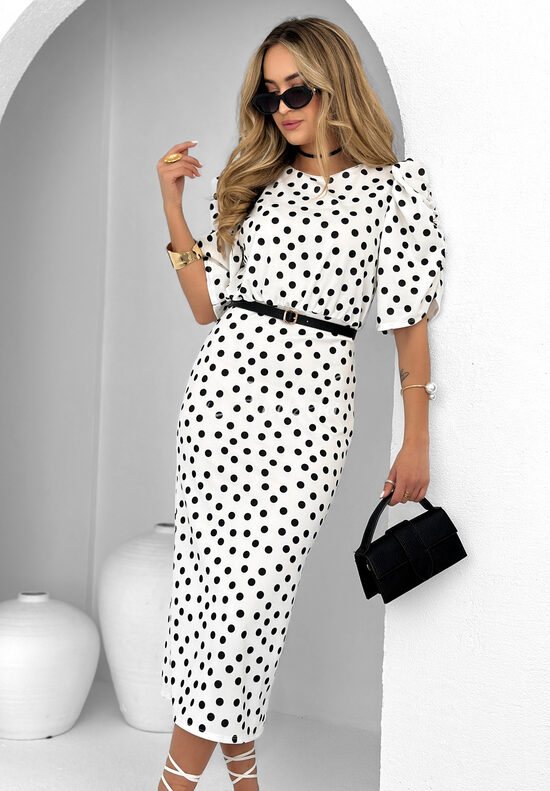 Taškuota suknelė su pūstomis rankovėmis