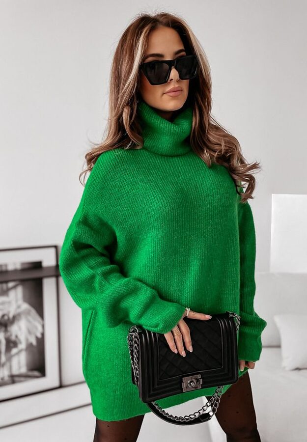 Oversize megztinis aukstu kaklu (Žalias)